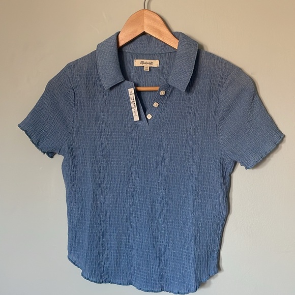 Madewell | crinkle polo crop tee size XS tranquil lake blue - Picture 7 of 12